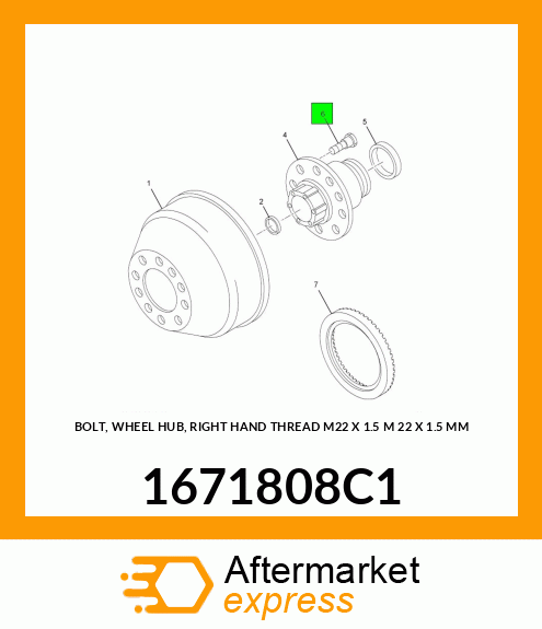 BOLT, WHEEL HUB, RIGHT HAND THREAD M22 X 1.5 M 22 X 1.5 MM 1671808C1