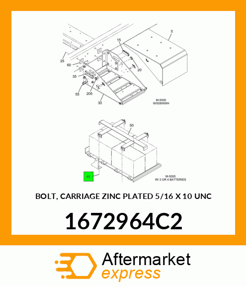 BOLT, CARRIAGE ZINC PLATED 5/16" X 10" UNC 1672964C2