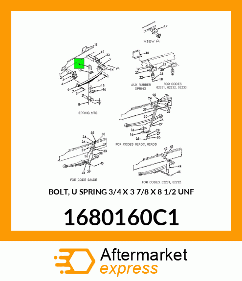 BOLT, "U" SPRING 3/4" X 3 7/8" X 8 1/2" UNF 1680160C1