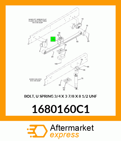 BOLT, "U" SPRING 3/4" X 3 7/8" X 8 1/2" UNF 1680160C1