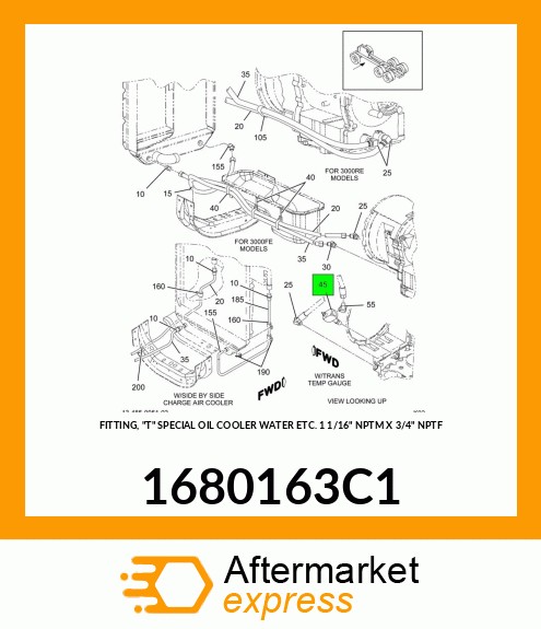 FITTING, "T" SPECIAL OIL COOLER WATER ETC. 1 1/16" NPTM X 3/4" NPTF 1680163C1