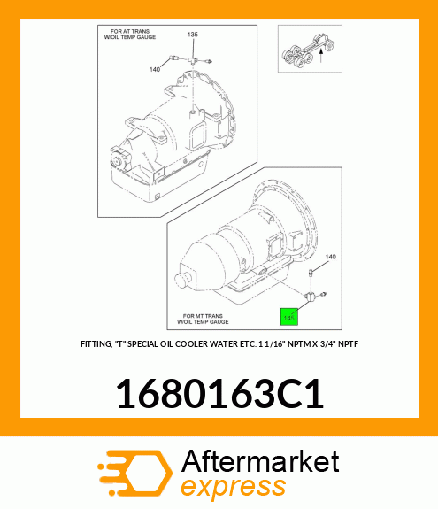 FITTING, "T" SPECIAL OIL COOLER WATER ETC. 1 1/16" NPTM X 3/4" NPTF 1680163C1