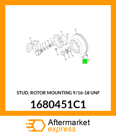 STUD, ROTOR MOUNTING 9/16"-18 UNF 1680451C1