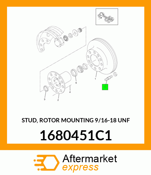 STUD, ROTOR MOUNTING 9/16"-18 UNF 1680451C1