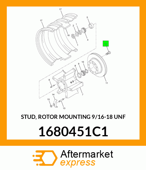 STUD, ROTOR MOUNTING 9/16"-18 UNF 1680451C1