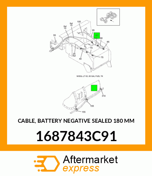 CABLE, BATTERY NEGATIVE SEALED 180 MM 1687843C91