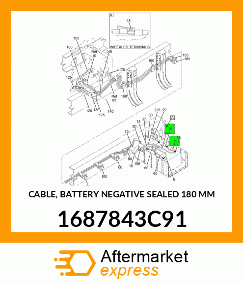 CABLE, BATTERY NEGATIVE SEALED 180 MM 1687843C91