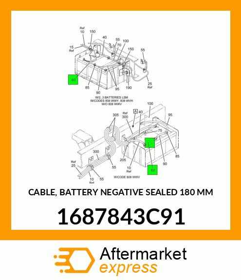 CABLE, BATTERY NEGATIVE SEALED 180 MM 1687843C91