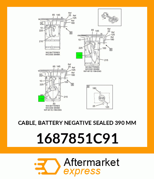 CABLE, BATTERY NEGATIVE SEALED 390 MM 1687851C91