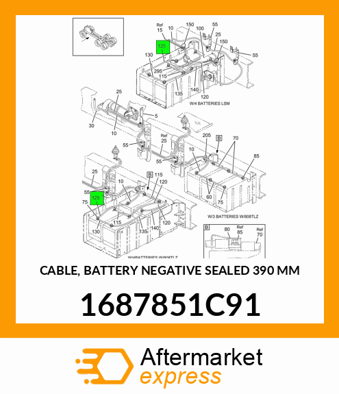 CABLE, BATTERY NEGATIVE SEALED 390 MM 1687851C91