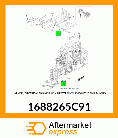 HARNESS, ELECTRICAL ENGINE BLOCK HEATER VINYL 120 VOLT 20 AMP 76" LONG 1688265C91