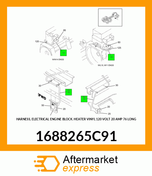 HARNESS, ELECTRICAL ENGINE BLOCK HEATER VINYL 120 VOLT 20 AMP 76" LONG 1688265C91