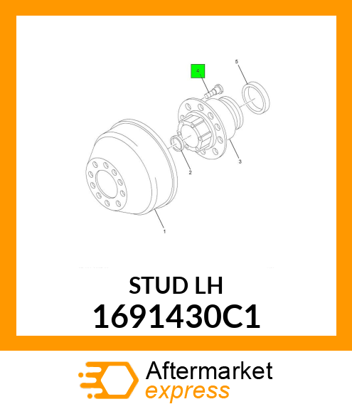 STUD, WHEEL HUB LEFT HAND THREAD 1691430C1