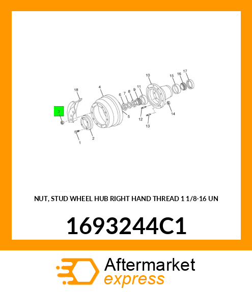 NUT, STUD WHEEL HUB RIGHT HAND THREAD 1 1/8-16 UN 1693244C1