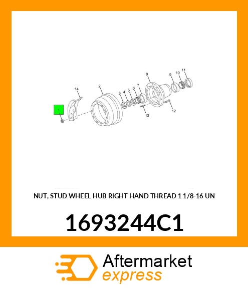 NUT, STUD WHEEL HUB RIGHT HAND THREAD 1 1/8-16 UN 1693244C1