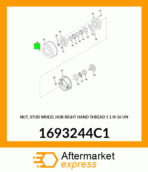 NUT, STUD WHEEL HUB RIGHT HAND THREAD 1 1/8-16 UN 1693244C1