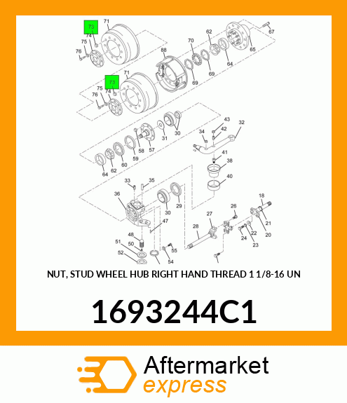 NUT, STUD WHEEL HUB RIGHT HAND THREAD 1 1/8-16 UN 1693244C1