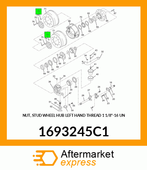 NUT, STUD WHEEL HUB LEFT HAND THREAD 1 1/8"-16 UN 1693245C1