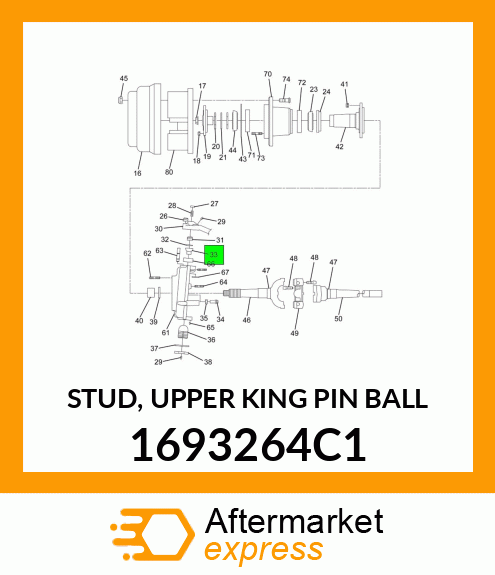 STUD, UPPER KING PIN BALL 1693264C1