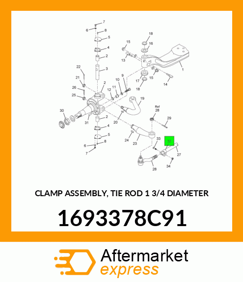 CLAMP ASSEMBLY, TIE ROD 1 3/4" DIAMETER 1693378C91