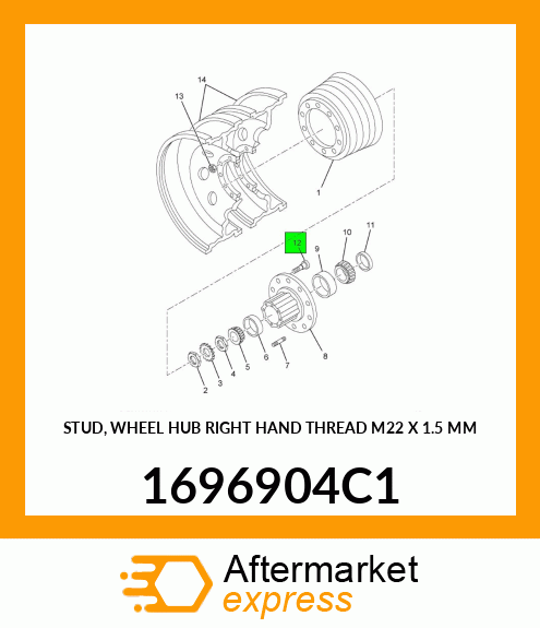 STUD, WHEEL HUB RIGHT HAND THREAD M22 X 1.5 MM 1696904C1