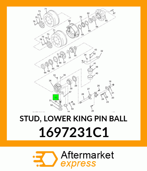 STUD, LOWER KING PIN BALL 1697231C1