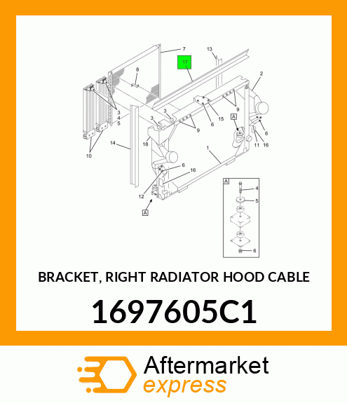 BRACKET, RIGHT RADIATOR HOOD CABLE 1697605C1