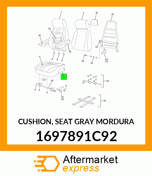 CUSHION, SEAT GRAY MORDURA 1697891C92