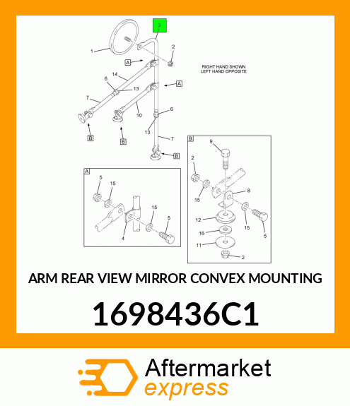 ARM REAR VIEW MIRROR CONVEX MOUNTING 1698436C1