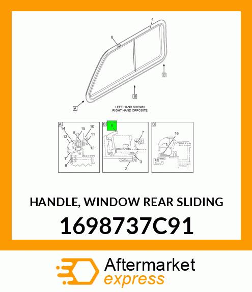 HANDLE, WINDOW REAR SLIDING 1698737C91