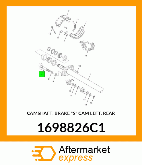 CAMSHAFT, BRAKE "S" CAM LEFT, REAR 1698826C1