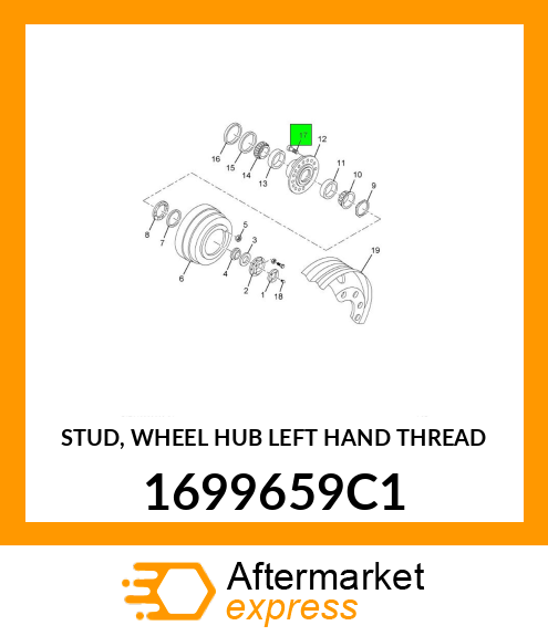 STUD, WHEEL HUB LEFT HAND THREAD 1699659C1