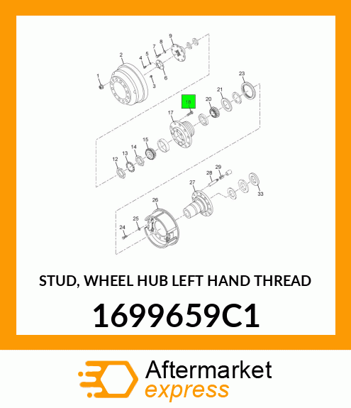 STUD, WHEEL HUB LEFT HAND THREAD 1699659C1