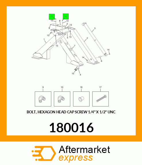 BOLT, HEXAGON HEAD CAP SCREW 1/4" X 1/2" UNC 180016