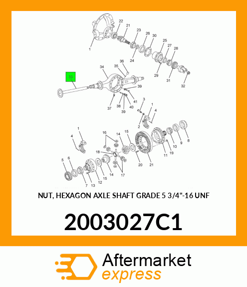 NUT, HEXAGON AXLE SHAFT GRADE 5 3/4"-16 UNF 2003027C1