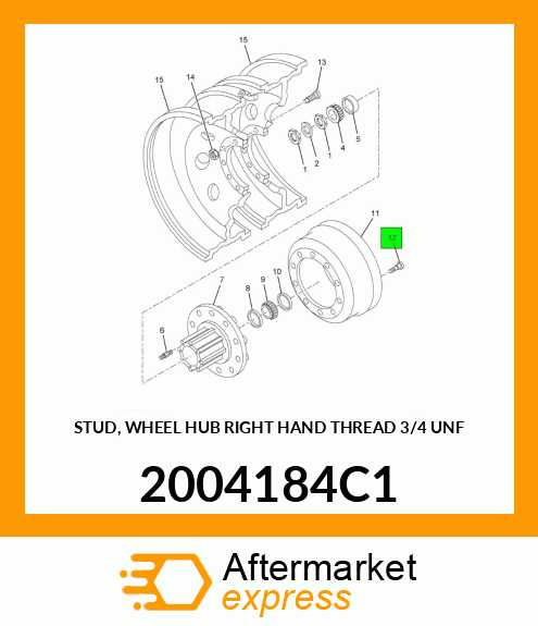 STUD, WHEEL HUB RIGHT HAND THREAD 3/4" UNF 2004184C1