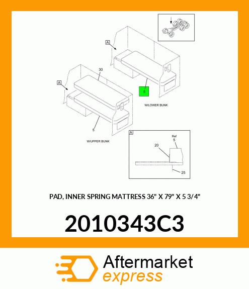 PAD, INNER SPRING MATTRESS 36" X 79" X 5 3/4" 2010343C3