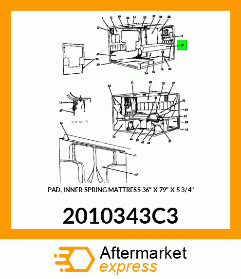 PAD, INNER SPRING MATTRESS 36" X 79" X 5 3/4" 2010343C3