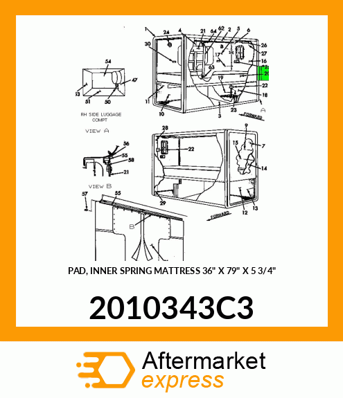 PAD, INNER SPRING MATTRESS 36" X 79" X 5 3/4" 2010343C3