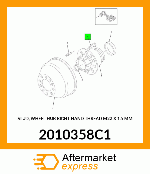 STUD, WHEEL HUB RIGHT HAND THREAD M22 X 1.5 MM 2010358C1