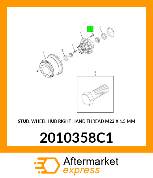 STUD, WHEEL HUB RIGHT HAND THREAD M22 X 1.5 MM 2010358C1