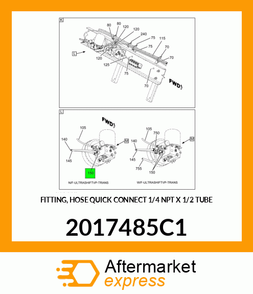 FITTING, HOSE QUICK CONNECT 1/4" NPT X 1/2" TUBE 2017485C1