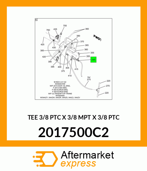 TEE 3/8 PTC X 3/8 MPT X 3/8 PTC 2017500C2