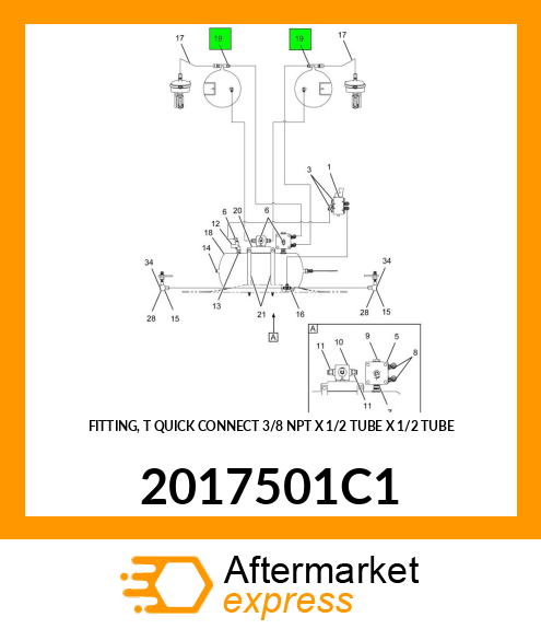 FITTING, "T" QUICK CONNECT 3/8" NPT X 1/2" TUBE X 1/2" TUBE 2017501C1