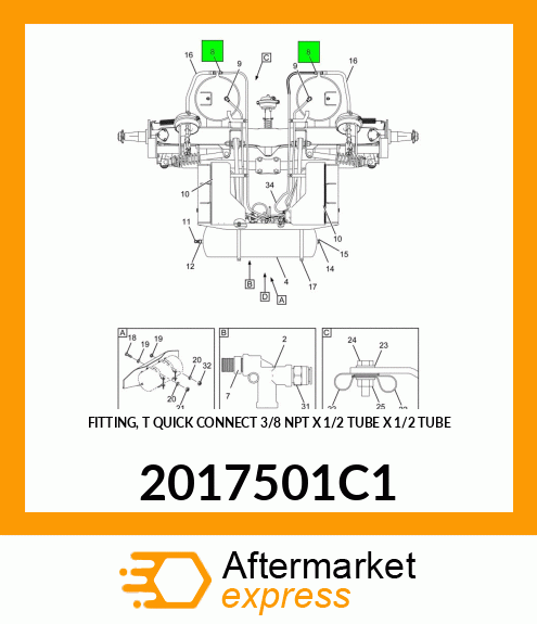 FITTING, "T" QUICK CONNECT 3/8" NPT X 1/2" TUBE X 1/2" TUBE 2017501C1