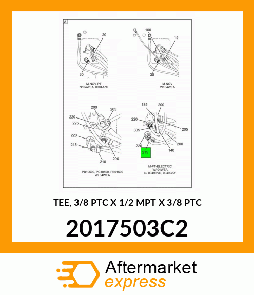 TEE, 3/8 PTC X 1/2 MPT X 3/8 PTC 2017503C2