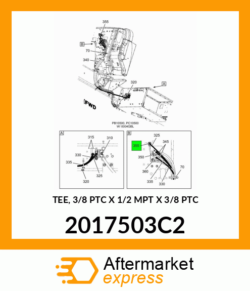 TEE, 3/8 PTC X 1/2 MPT X 3/8 PTC 2017503C2