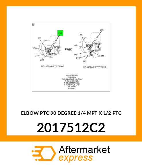 ELBOW PTC 90 DEGREE 1/4" MPT X 1/2" PTC 2017512C2