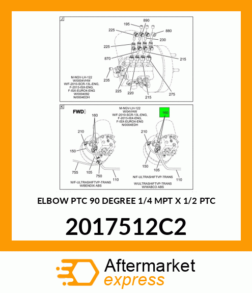 ELBOW PTC 90 DEGREE 1/4" MPT X 1/2" PTC 2017512C2