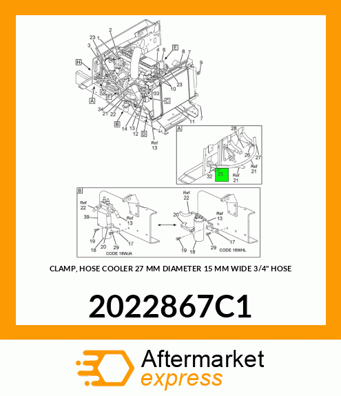 CLAMP, HOSE COOLER 27 MM DIAMETER 15 MM WIDE 3/4" HOSE 2022867C1